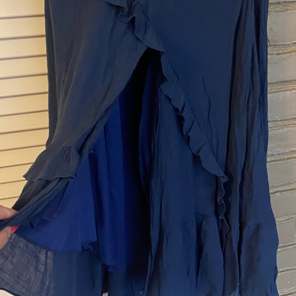 Women's Navy Ruffle Tiered Maxi Skirt - Classic Flow - Picture 3 of 6